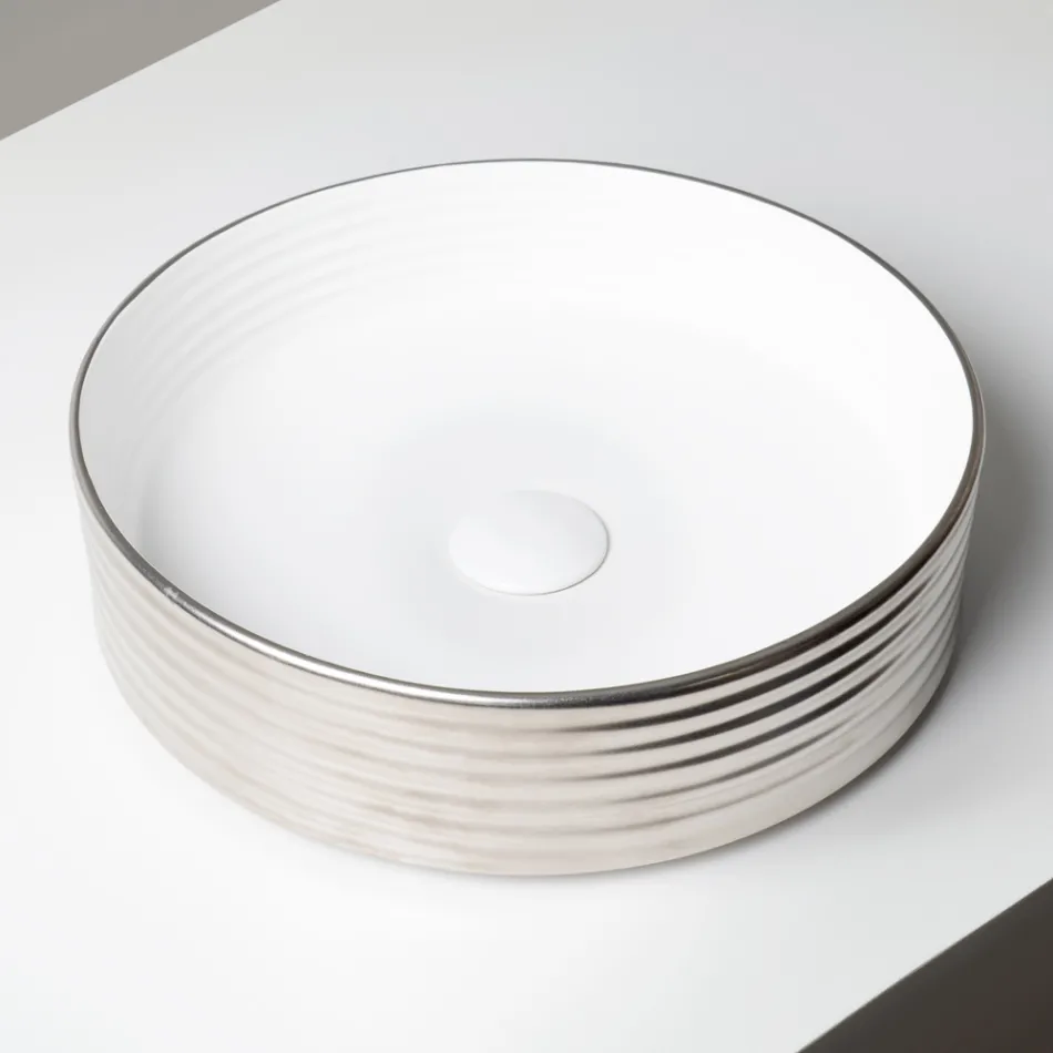 Vasque à poser en grès cérame ondulé fabriqué en Italie - Vibrazione Viadurini