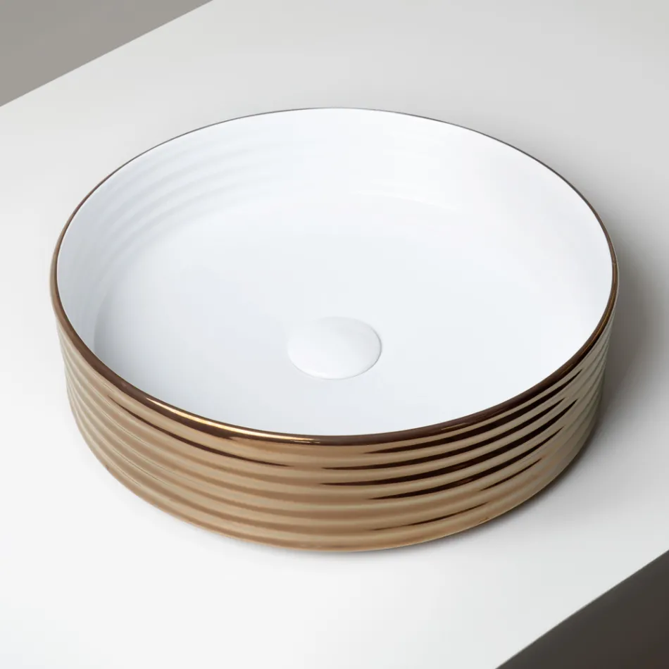 Vasque à poser en grès cérame ondulé fabriqué en Italie - Vibrazione Viadurini