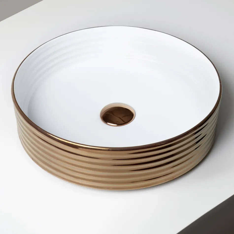 Vasque à poser en grès cérame ondulé fabriqué en Italie - Vibrazione Viadurini