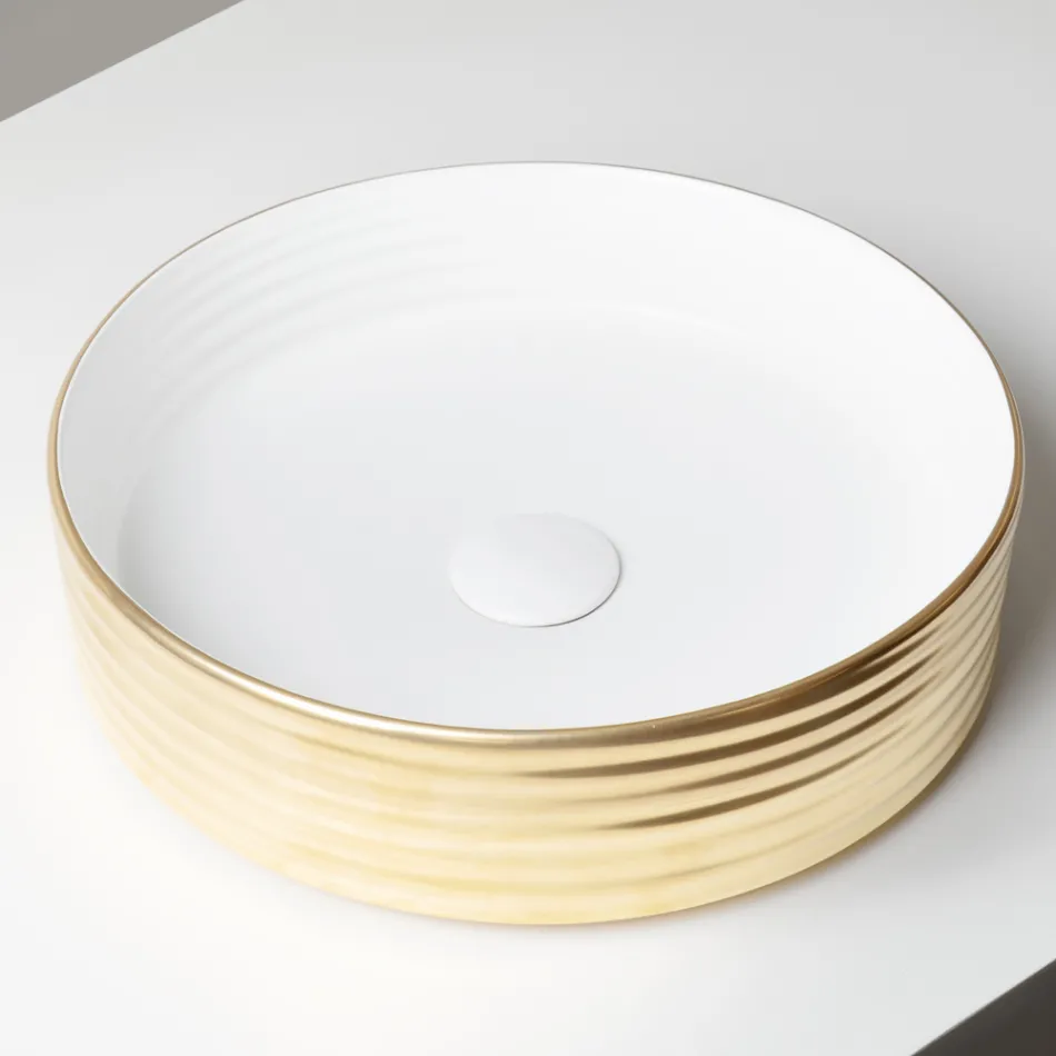 Vasque à poser en grès cérame ondulé fabriqué en Italie - Vibrazione Viadurini