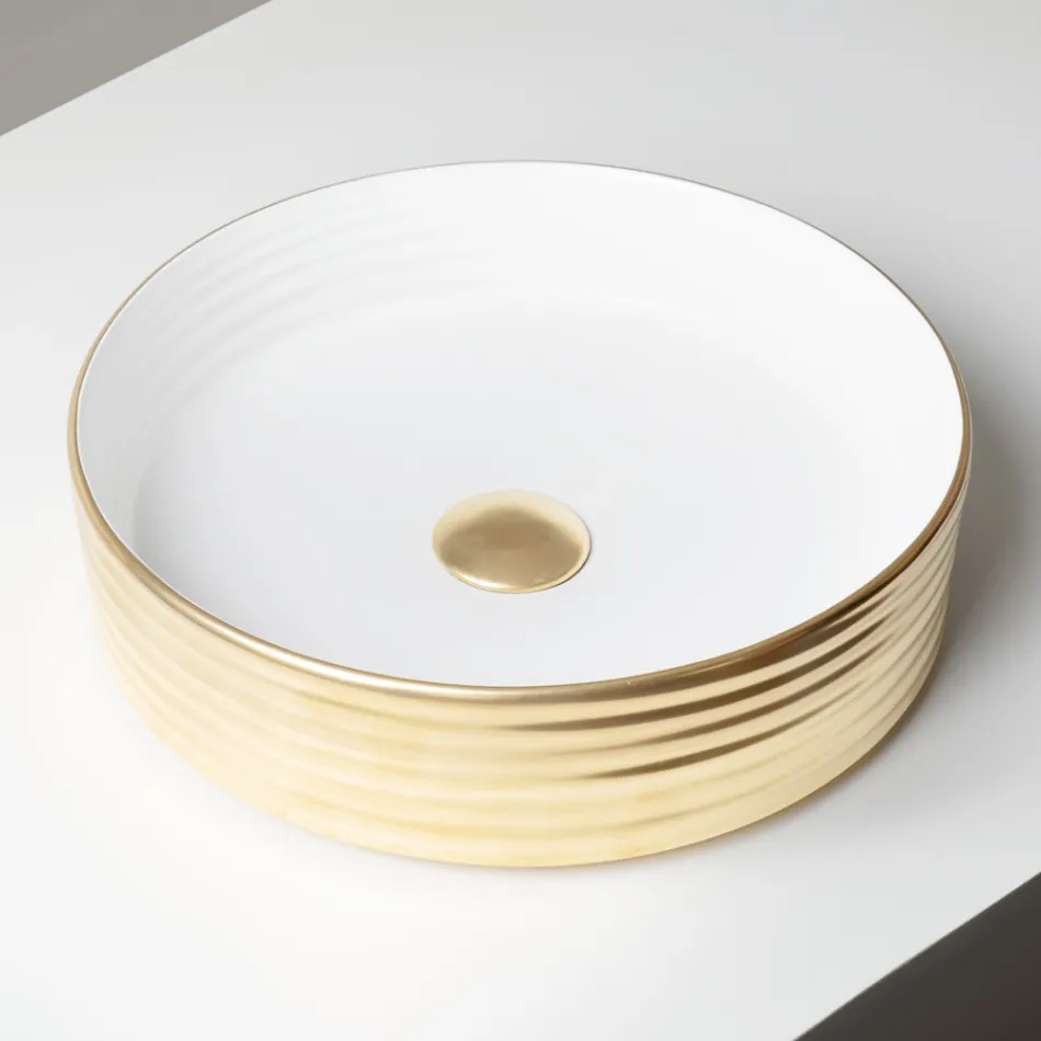 Vasque à poser en grès cérame ondulé fabriqué en Italie - Vibrazione Viadurini