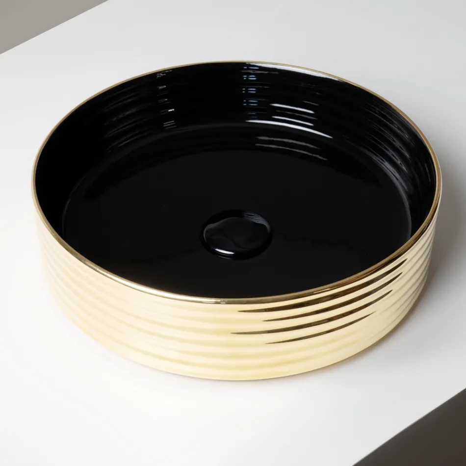 Vasque à poser en grès cérame ondulé fabriqué en Italie - Vibrazione Viadurini