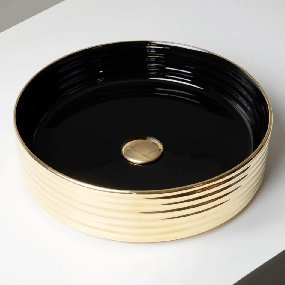 Vasque à poser en grès cérame ondulé fabriqué en Italie - Vibrazione Viadurini