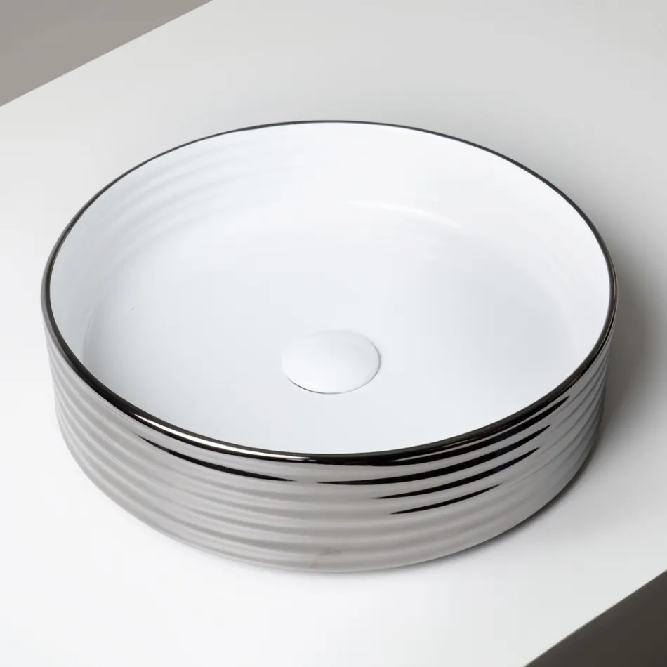 Vasque à poser en grès cérame ondulé fabriqué en Italie - Vibrazione Viadurini