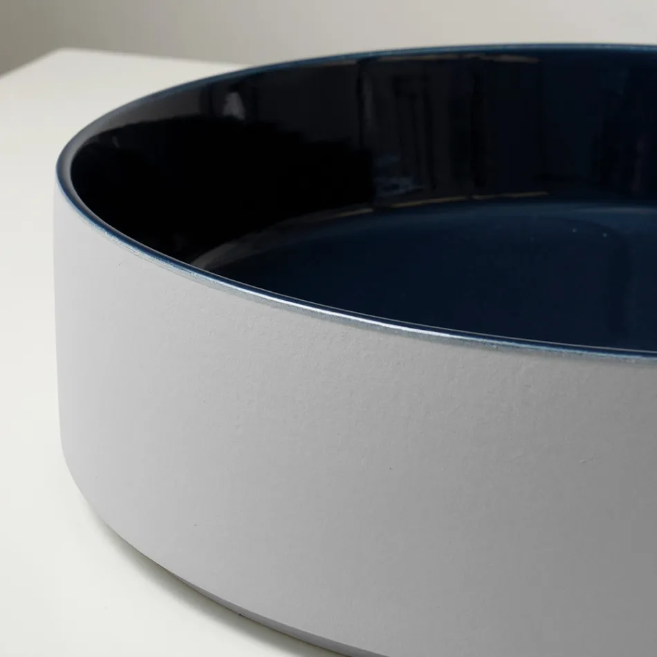 Vasque à poser Halo en grès cérame tourné à la main, fabriquée en Italie Viadurini