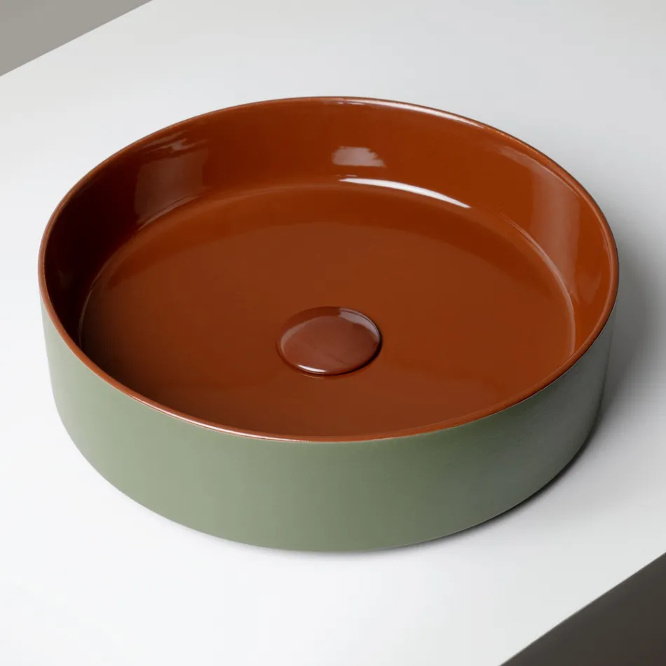 Vasque à poser Halo en grès cérame tourné à la main, fabriquée en Italie Viadurini