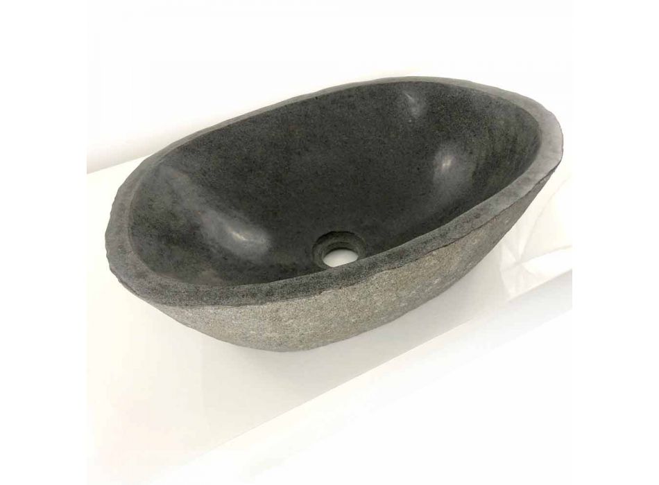 Vasque à poser en pierre de rivière Akta, pièce unique Viadurini