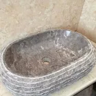 Lavabo à poser en pierre gris lierre, pièce unique Viadurini