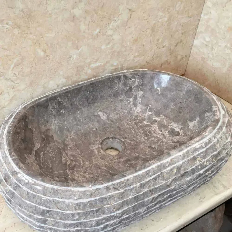 Lavabo à poser en pierre gris lierre, pièce unique Viadurini