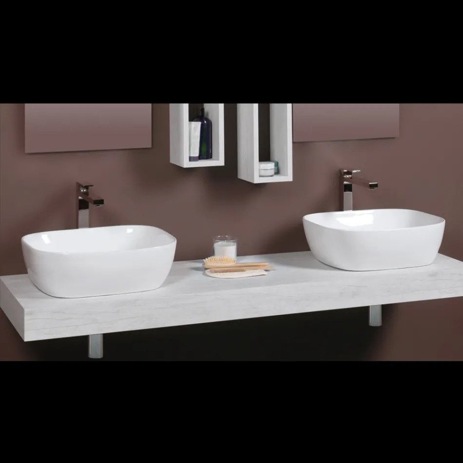 Vasque inclinée à comptoir en céramique blanche au design moderne - Papavero Viadurini