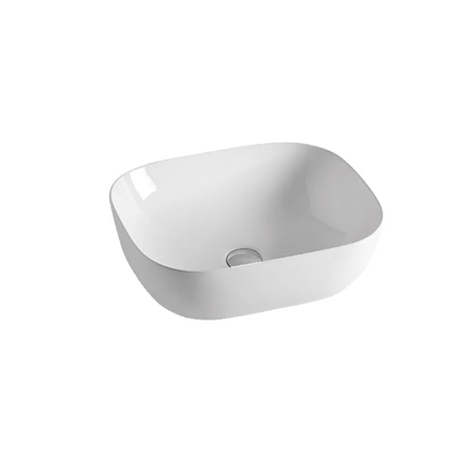 Vasque inclinée à comptoir en céramique blanche au design moderne - Papavero Viadurini