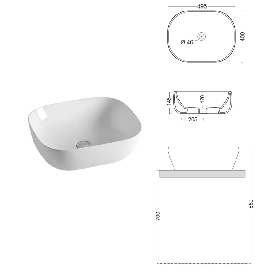 Vasque inclinée à comptoir en céramique blanche au design moderne - Papavero Viadurini