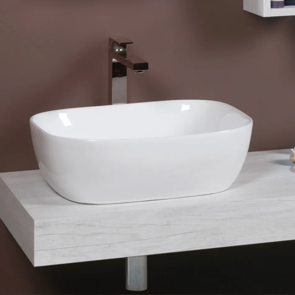 Vasque inclinée à comptoir en céramique blanche au design moderne - Papavero Viadurini
