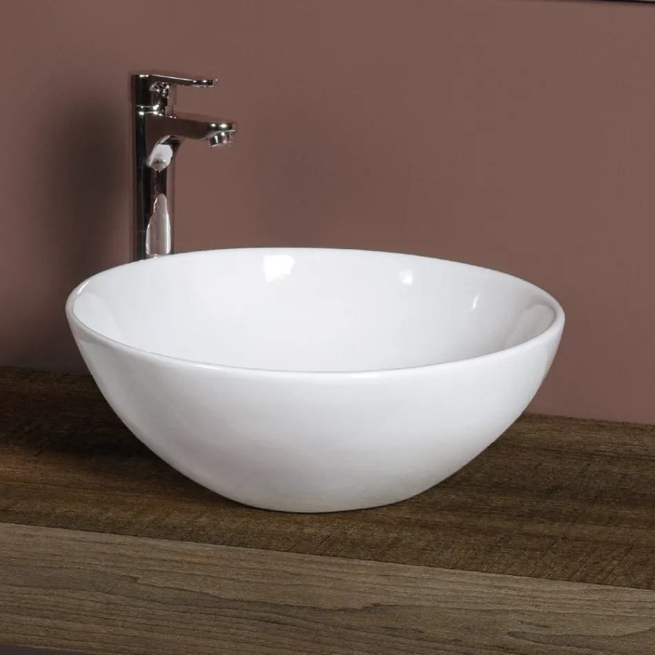Lavabo ovale en céramique à poser, au design moderne - Papavero Viadurini