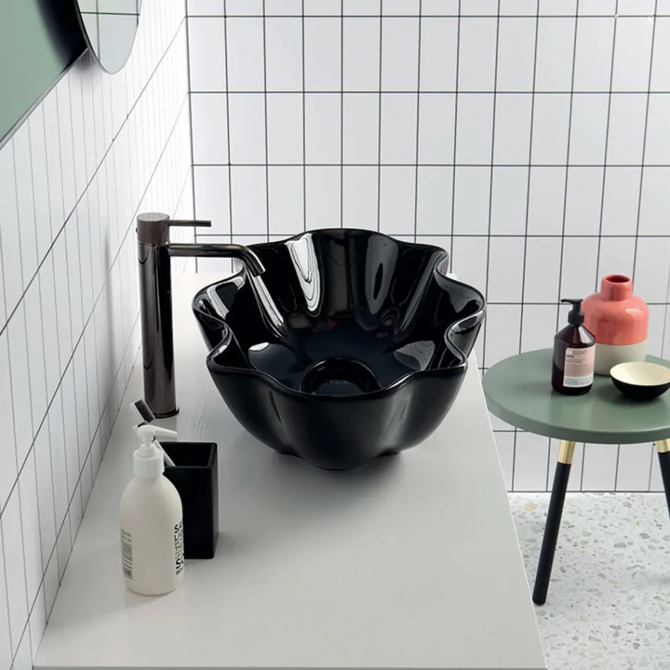 Lavabo à poser moderne en céramique brillante Made in Italy - Cube Viadurini