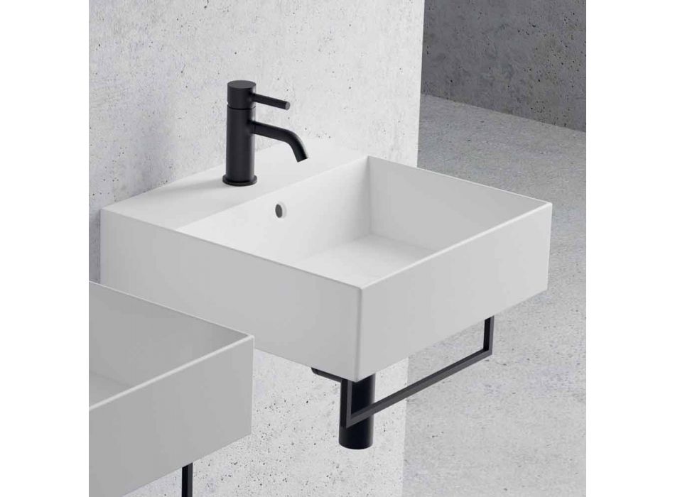 Lavabo à poser ou suspendu en céramique design carré - Malvina Viadurini