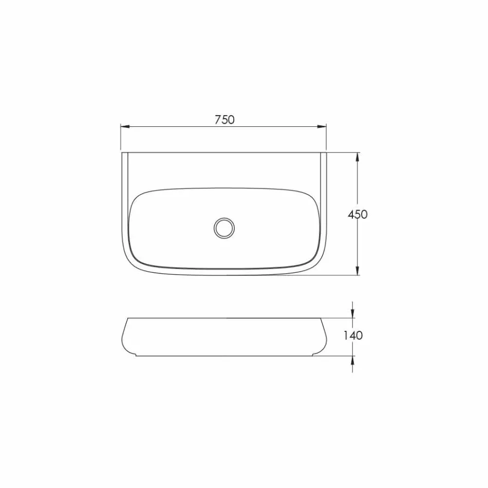 Lavabo à poser ou suspendu en céramique L 75 cm made in Italy, Gais Viadurini