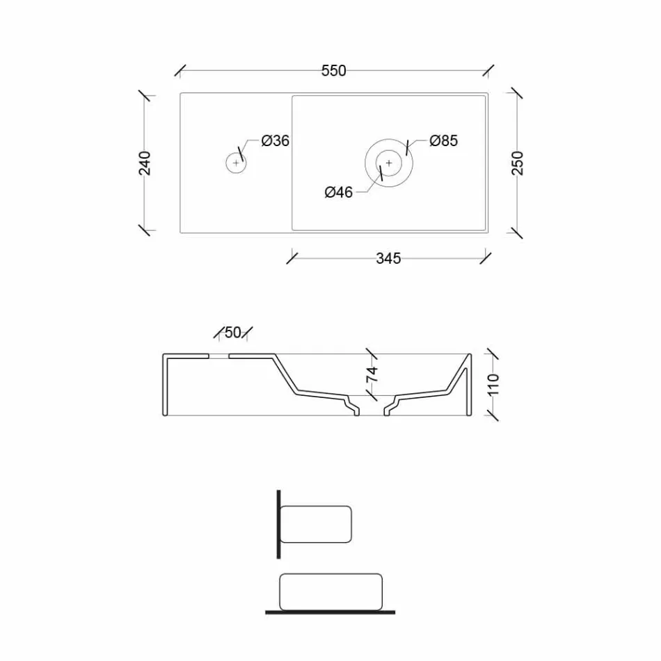 Lavabo à poser en céramique rectangulaire fabriqué en Italie - Loi Viadurini