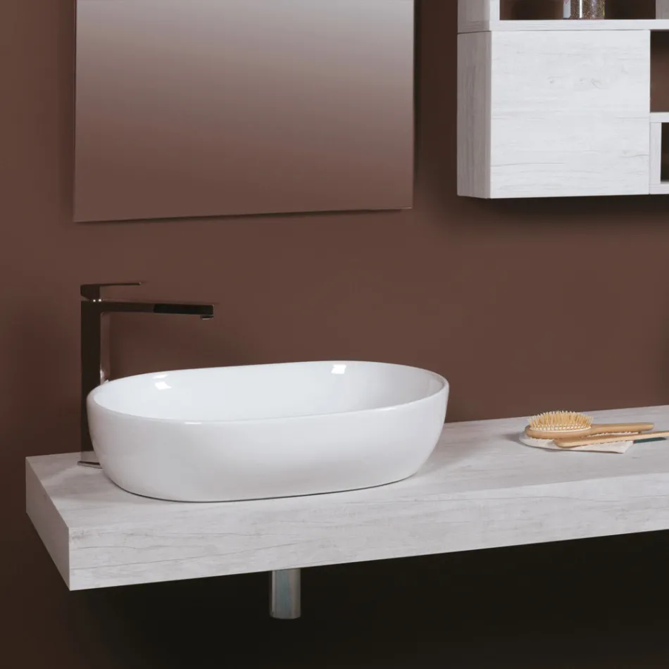 Vasque ovale à poser en céramique blanche au design moderne - Papavero Viadurini