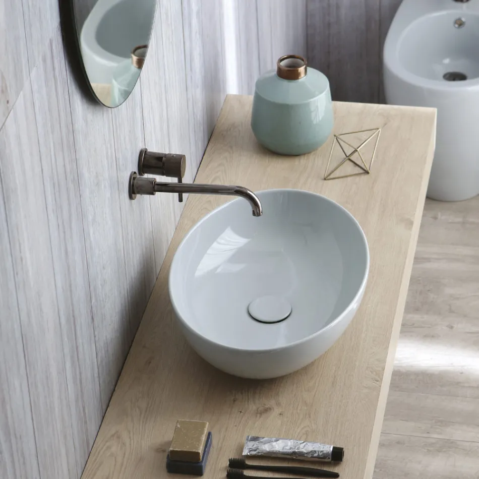 Lavabo à poser ovale en céramique brillante Made in Italy - Ferry Viadurini