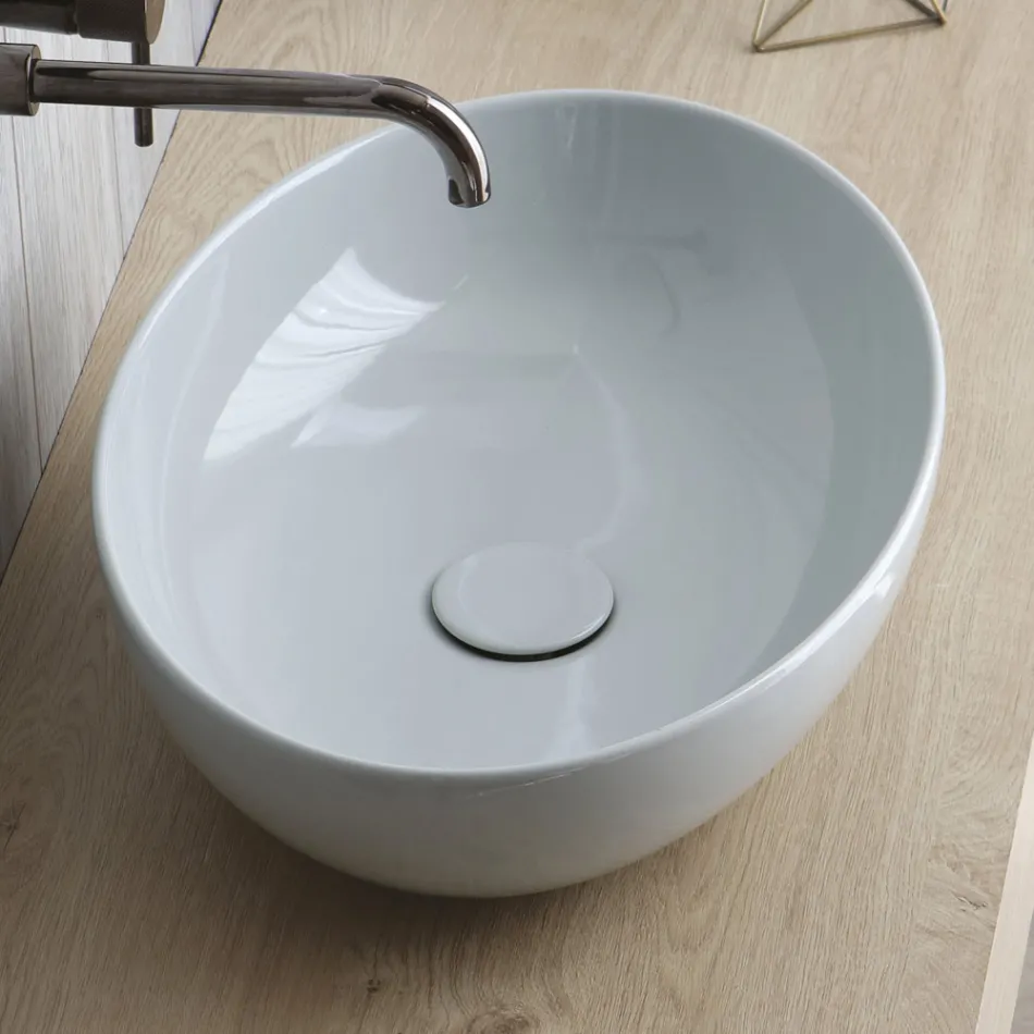 Lavabo à poser ovale en céramique brillante Made in Italy - Ferry Viadurini