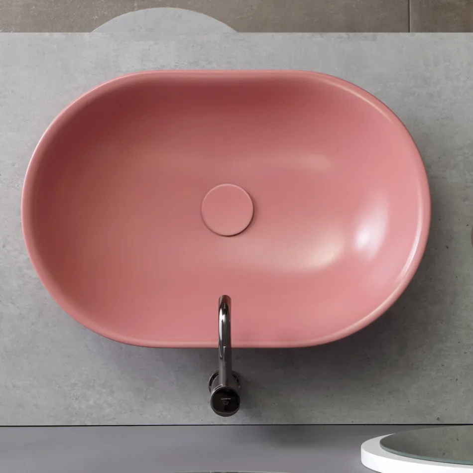 Lavabo à poser ovale en céramique mate Made in Italy - Nelly Viadurini