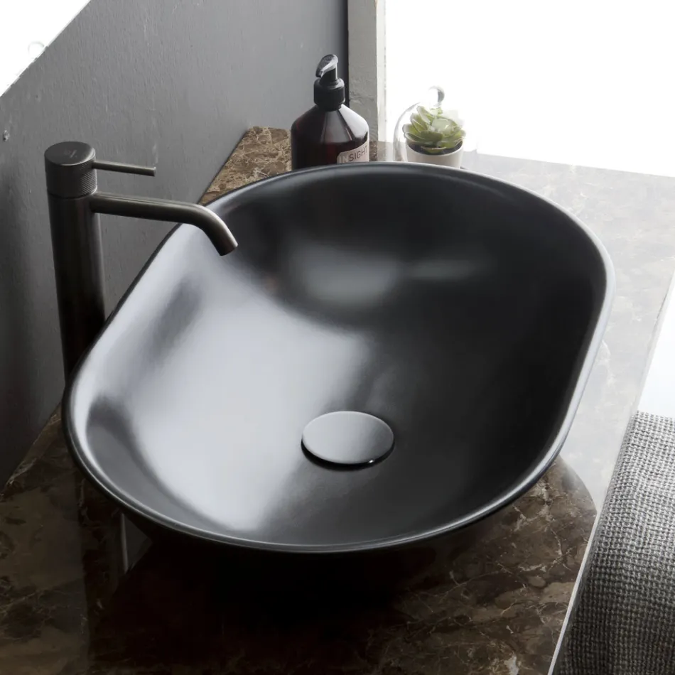 Lavabo à poser ovale en céramique mate Made in Italy - Nelly Viadurini