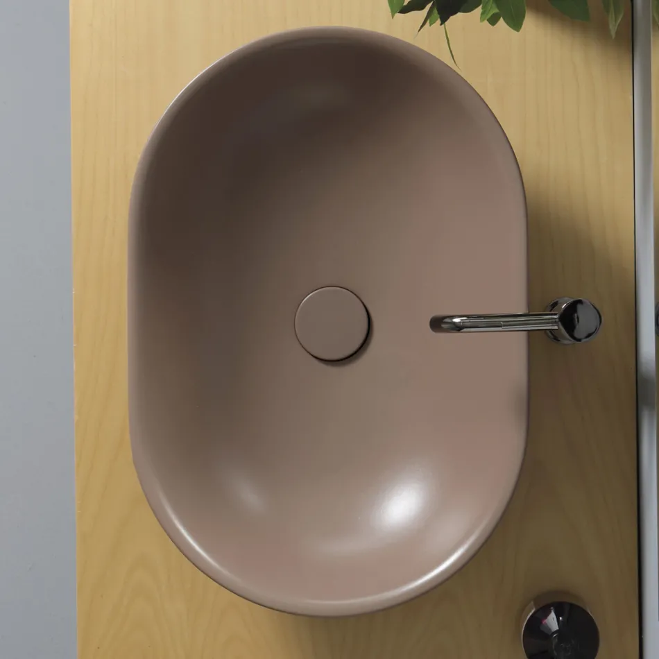 Lavabo à poser ovale en céramique mate Made in Italy - Nelly Viadurini