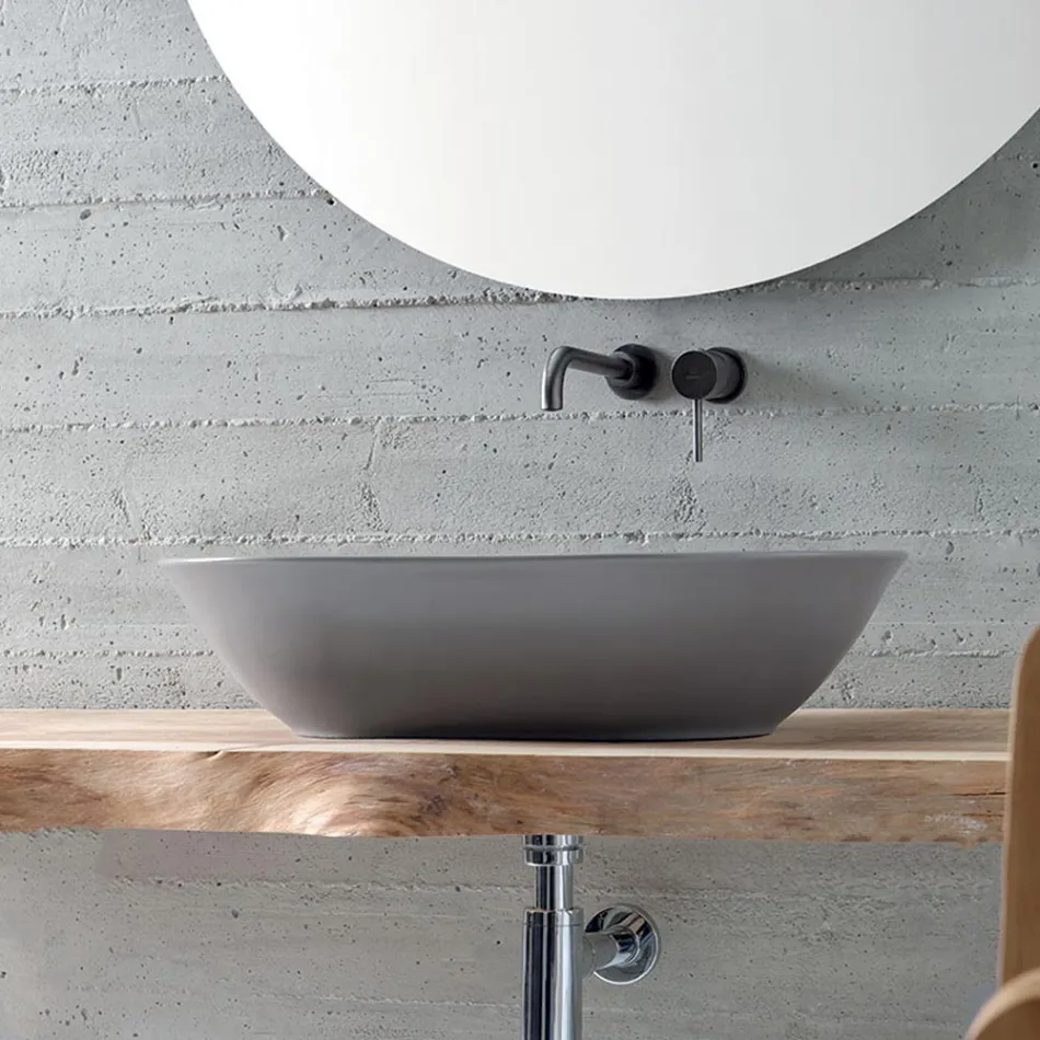 Lavabo à poser ovale en céramique mate Made in Italy - Nelly Viadurini
