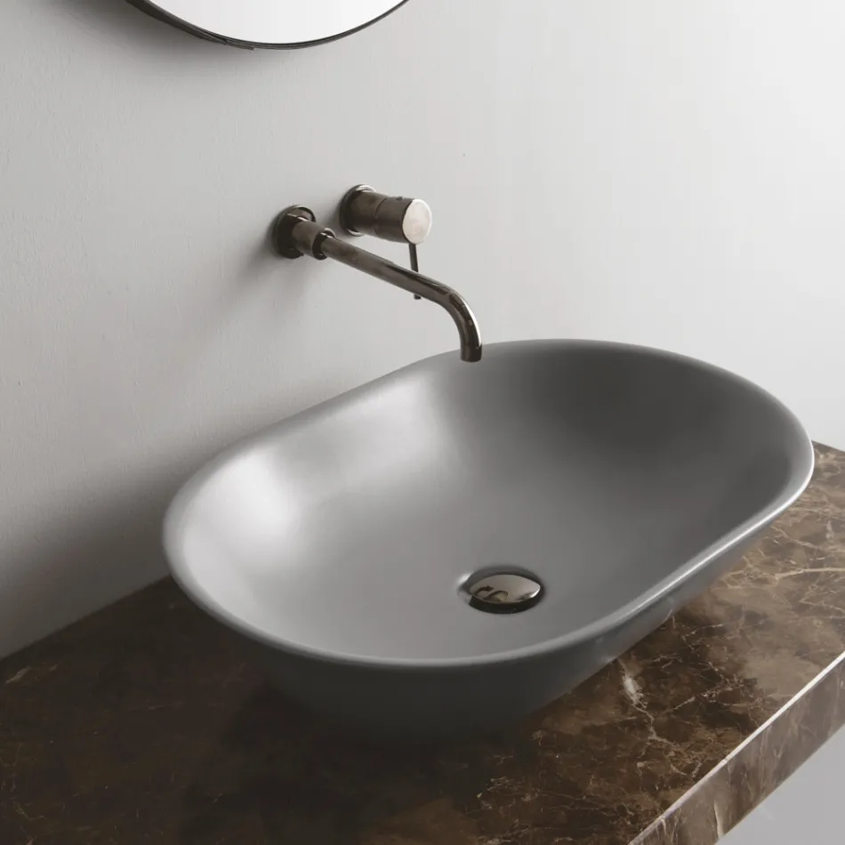 Lavabo à poser ovale en céramique mate Made in Italy - Nelly Viadurini