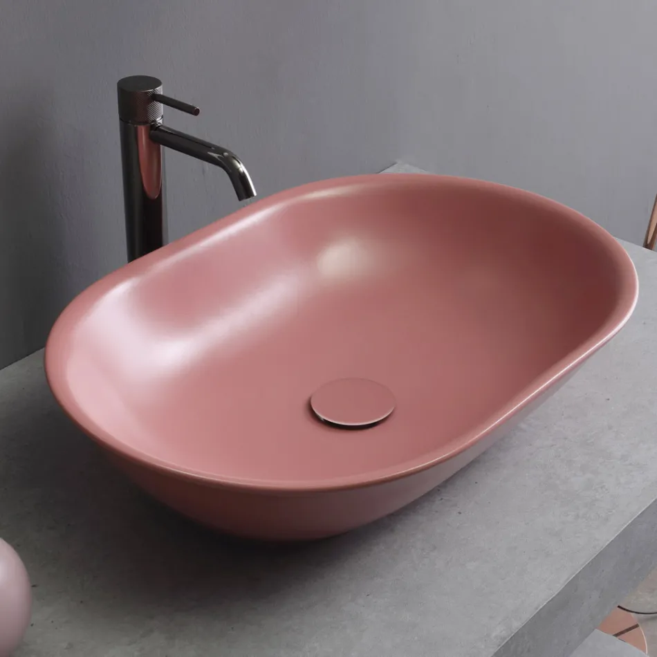 Lavabo à poser ovale en céramique mate Made in Italy - Nelly Viadurini