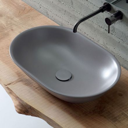 Lavabo à poser ovale en céramique mate Made in Italy - Nelly Viadurini