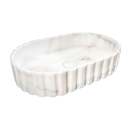 Lavabo à poser ovale pour salle de bain en marbre blanc - Cunzite Viadurini