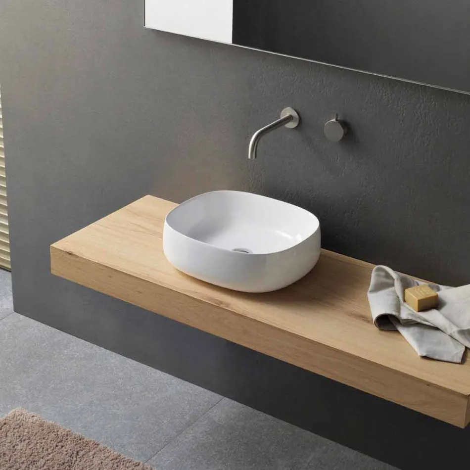 Lavabo à poser en céramique blanche design ovale moderne - Tune3 Viadurini