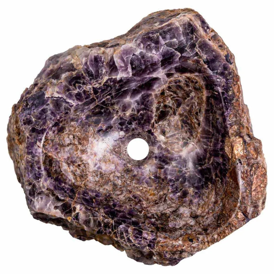 Lavabo à poser fabriqué à la main en pierre d'améthyste, Vidor Viadurini