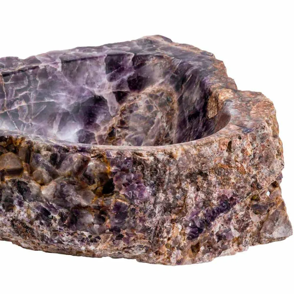 Lavabo à poser fabriqué à la main en pierre d'améthyste, Vidor Viadurini