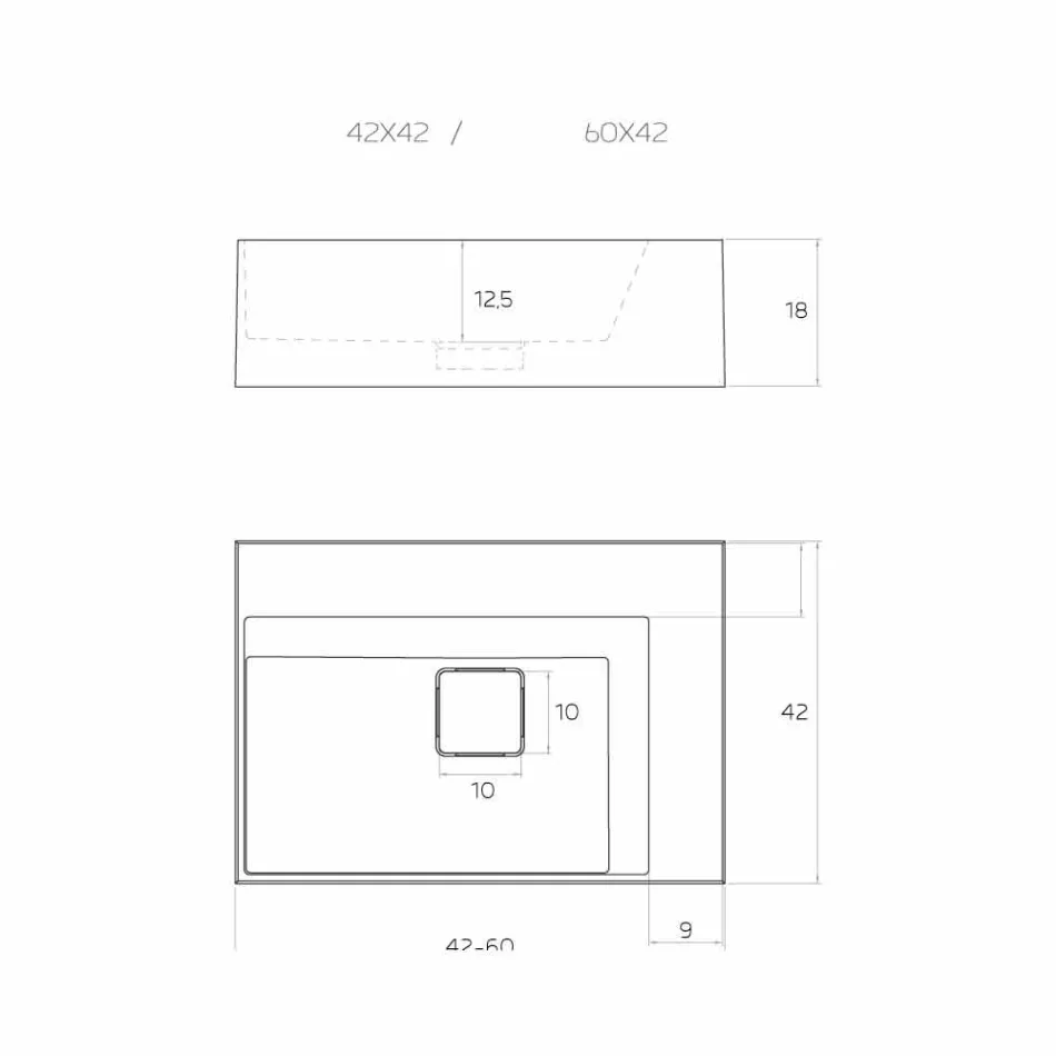 Lavabo carré design moderne fabriqué en Italie, Lavis Viadurini
