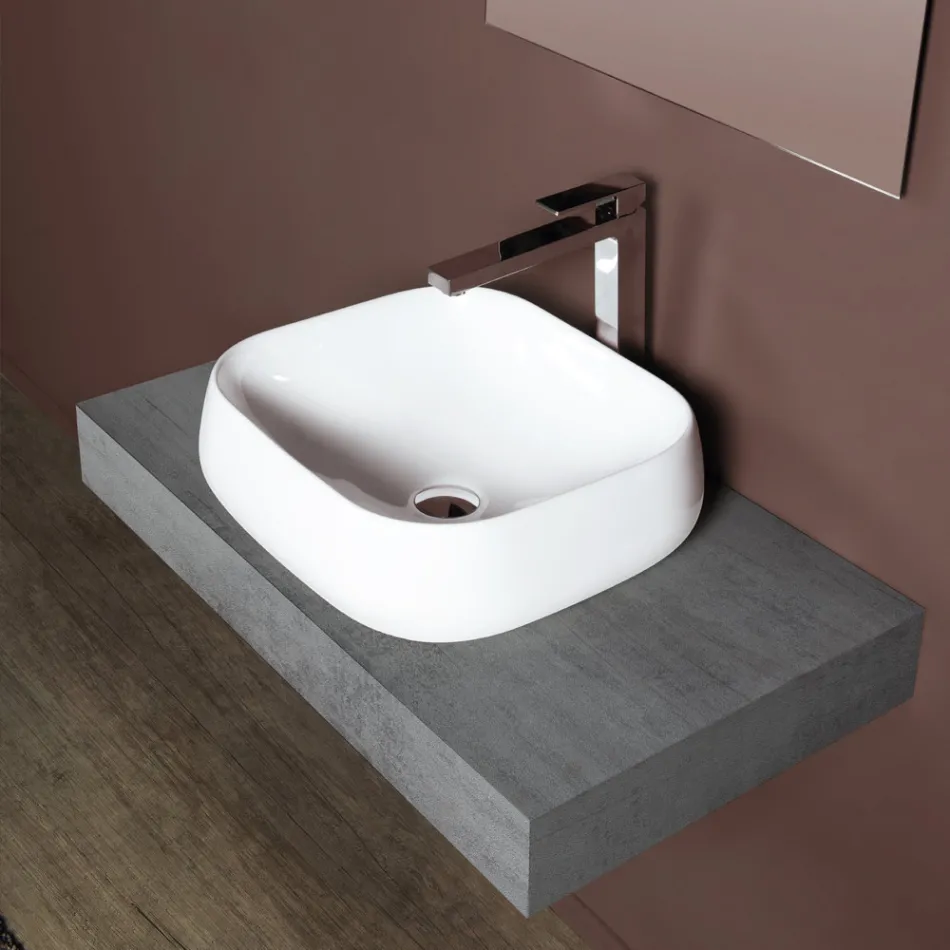 Vasque à poser carrée en céramique blanche au design moderne - Papavero Viadurini