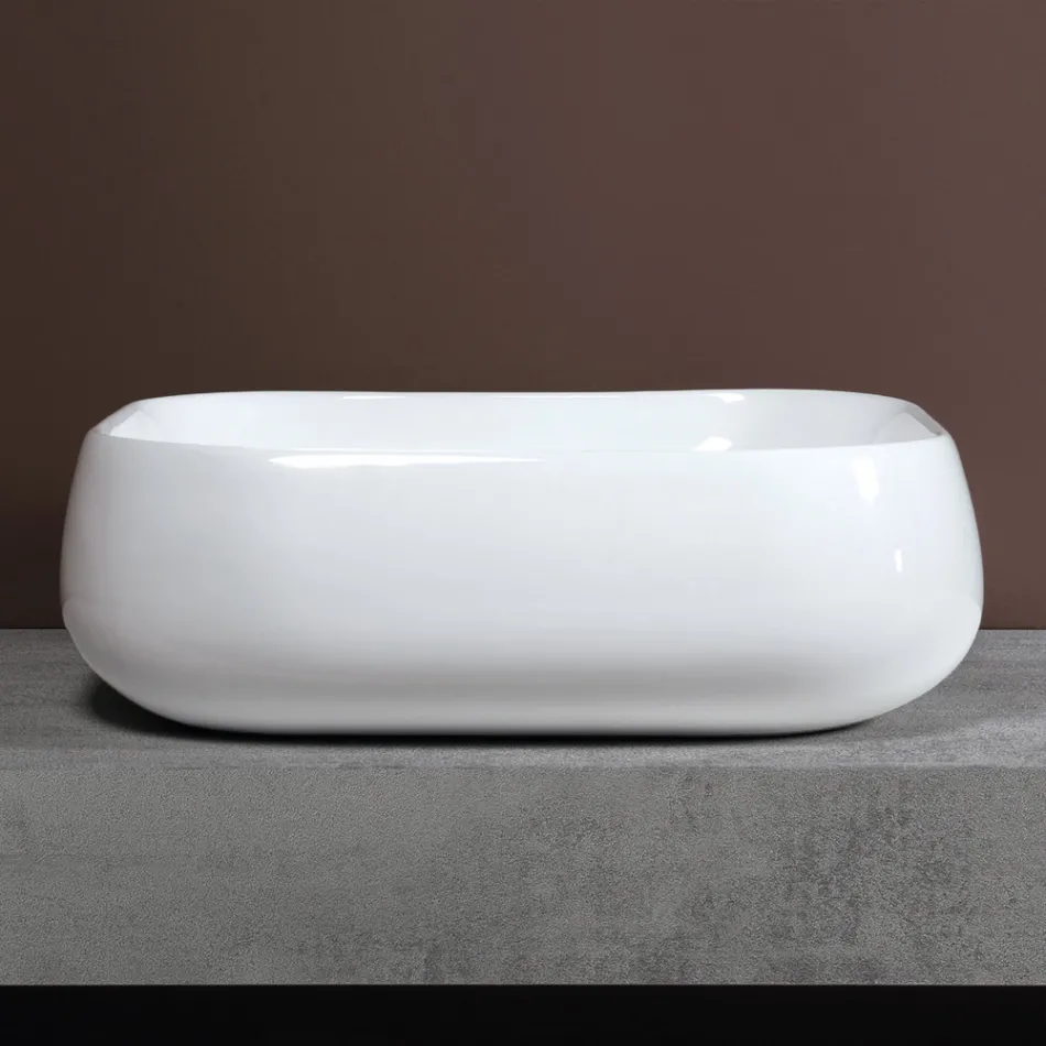 Vasque à poser carrée en céramique blanche au design moderne - Papavero Viadurini