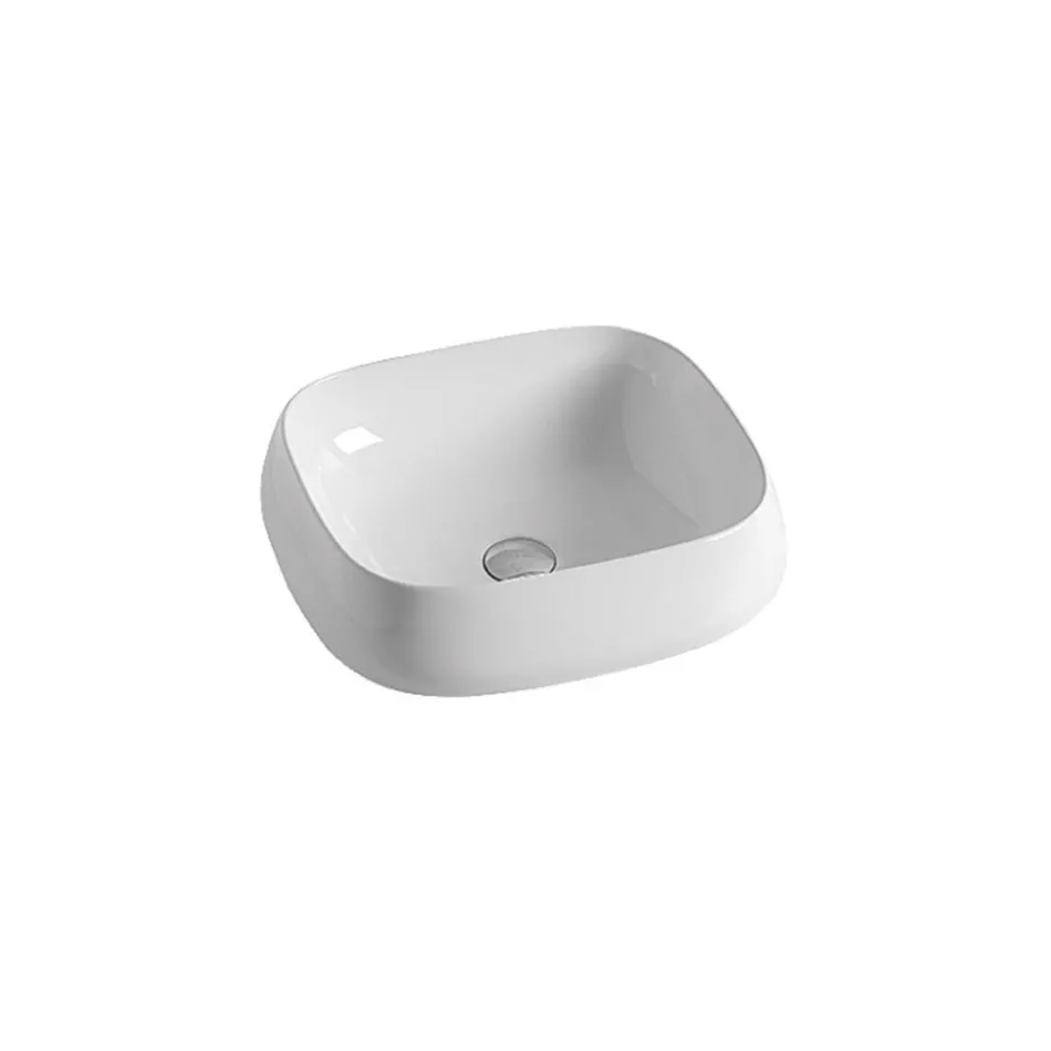 Vasque à poser carrée en céramique blanche au design moderne - Papavero Viadurini