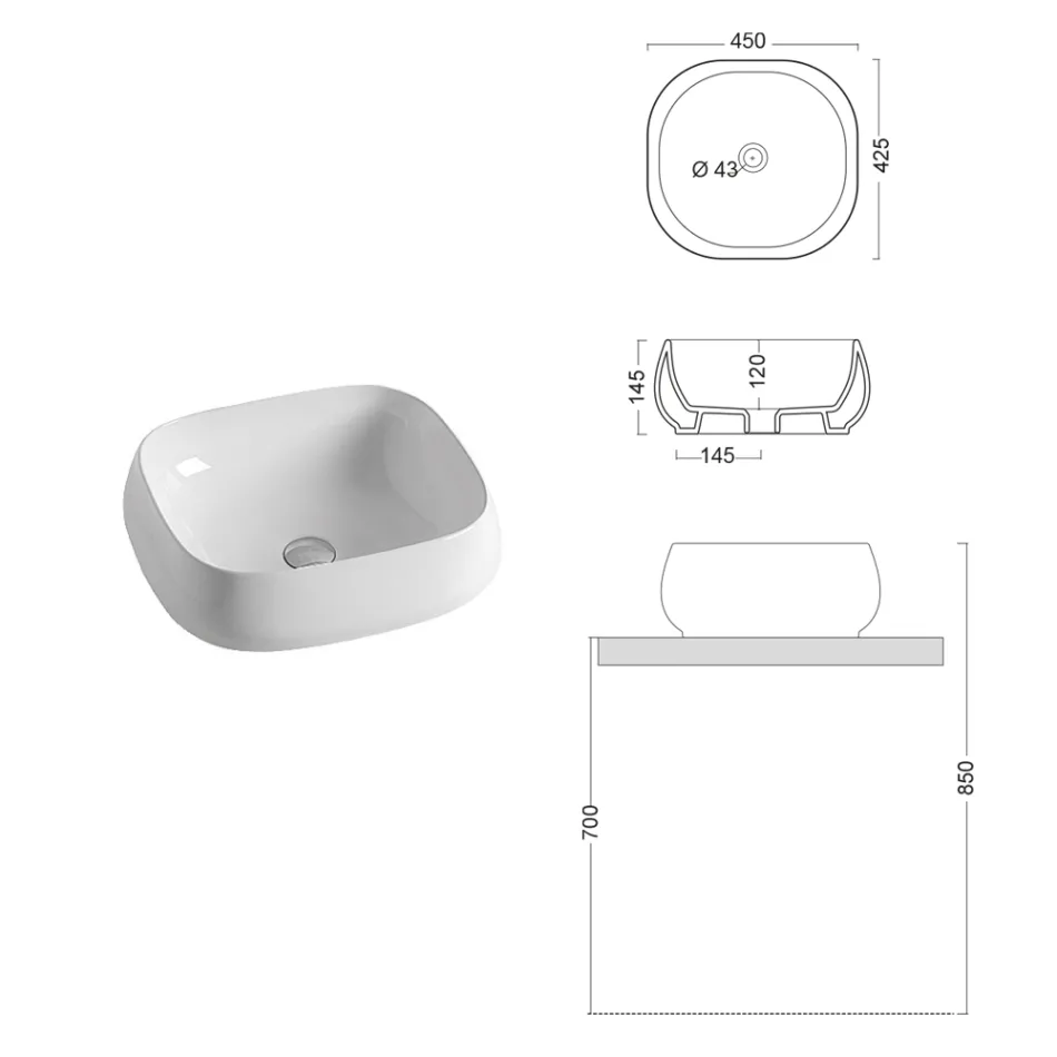 Vasque à poser carrée en céramique blanche au design moderne - Papavero Viadurini