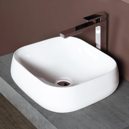Vasque à poser carrée en céramique blanche au design moderne - Papavero Viadurini