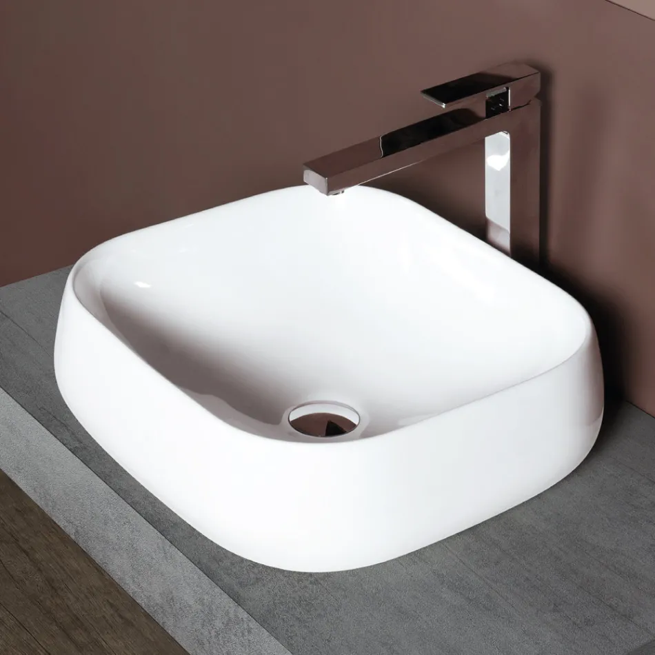 Vasque à poser carrée en céramique blanche au design moderne - Papavero Viadurini