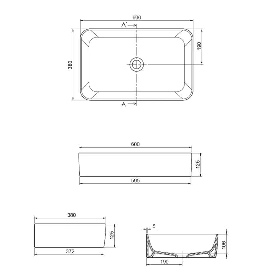 Vasque à poser rectangulaire en céramique Aster au design moderne Viadurini