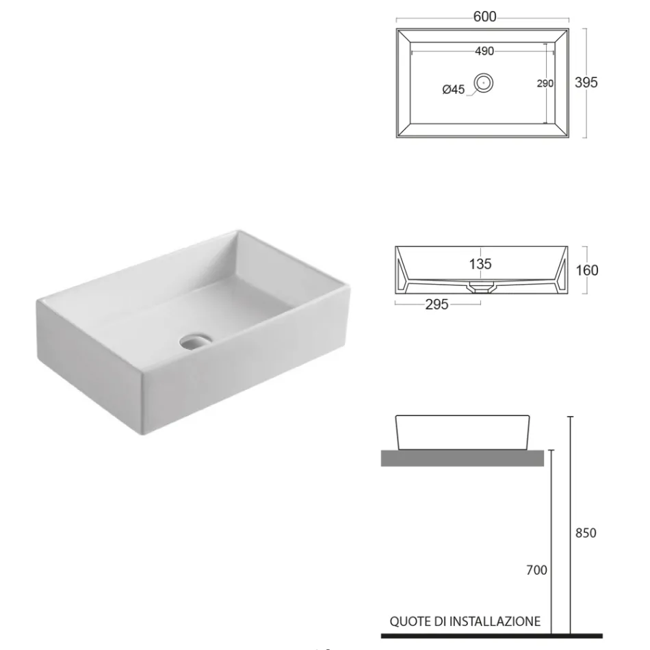 Vasque rectangulaire à poser en céramique au design moderne - Papavero Viadurini