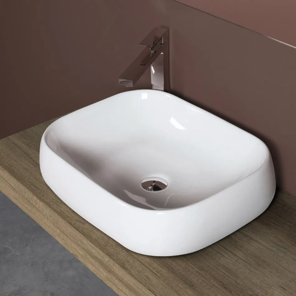 Vasque rectangulaire à poser en céramique au design moderne - Papavero Viadurini