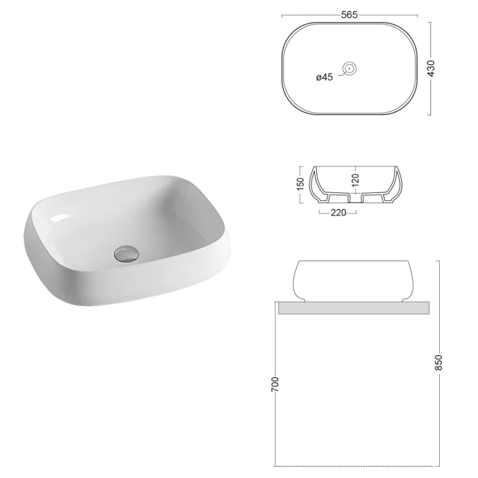 Vasque rectangulaire à poser en céramique au design moderne - Papavero Viadurini