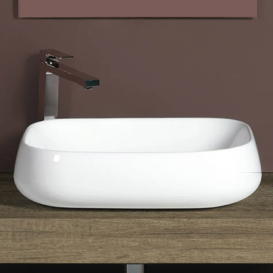 Vasque rectangulaire à poser en céramique au design moderne - Papavero Viadurini