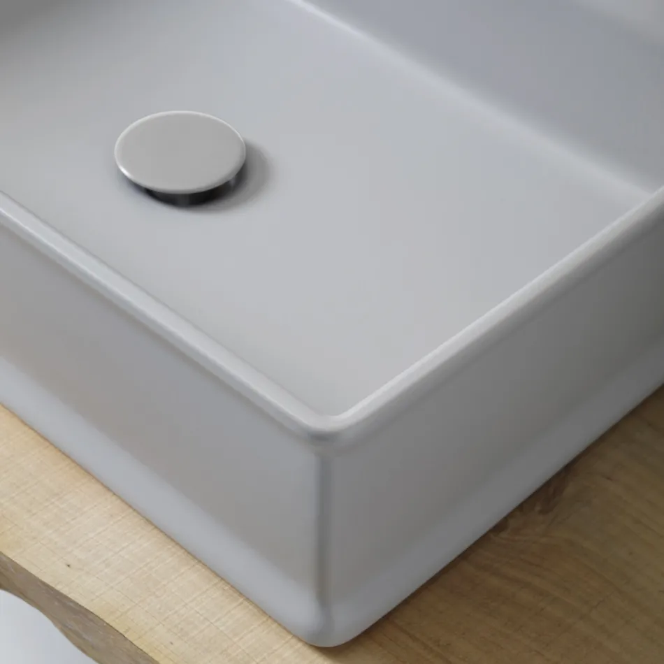 Lavabo à poser rectangulaire en céramique mate Made in Italy - Debora Viadurini
