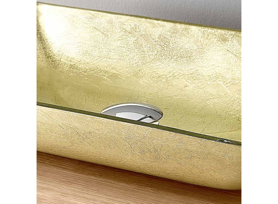 Lavabo à poser rectangulaire en verre doré, argenté ou feuille de cuivre - Wandor Viadurini